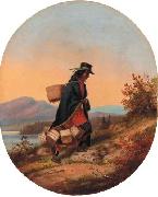Cornelius Krieghoff Indian Basket Seller in Autumn Landscape oil painting reproduction